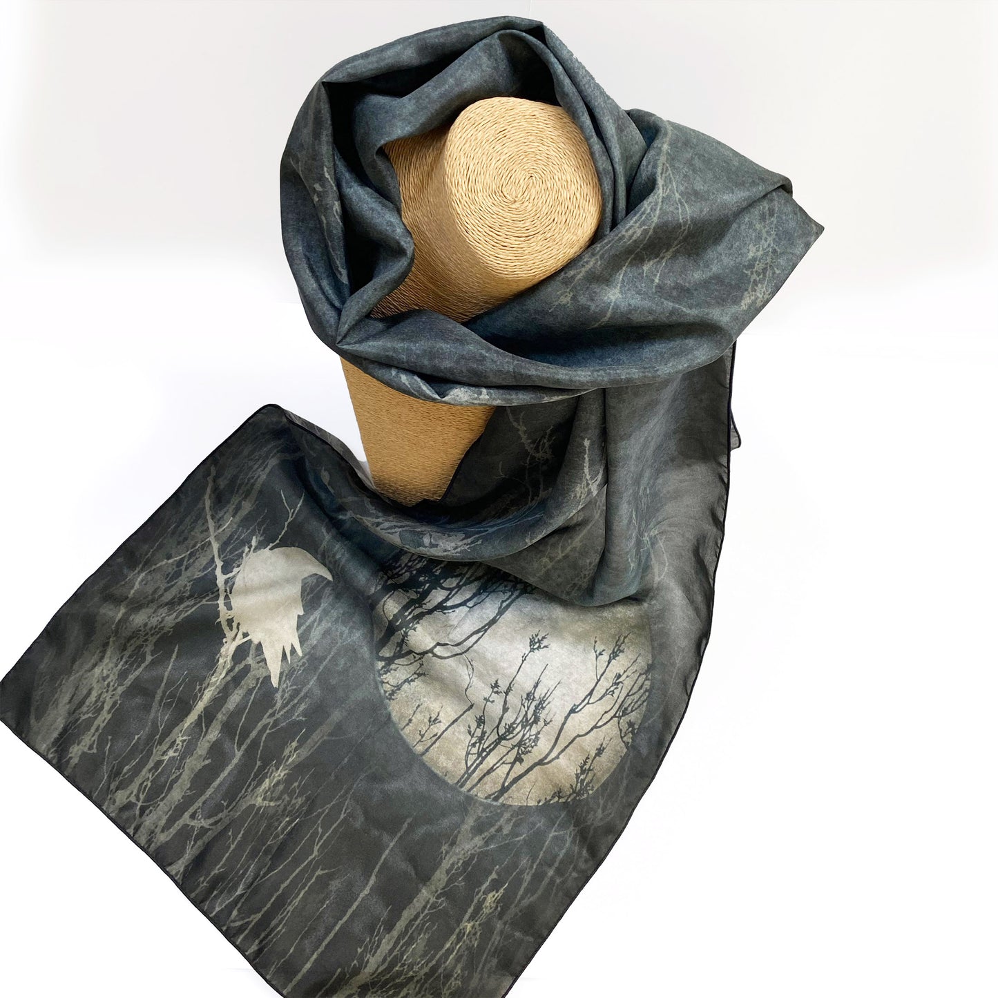 CROW, MOON, DREAMS - Long Silk Scarf