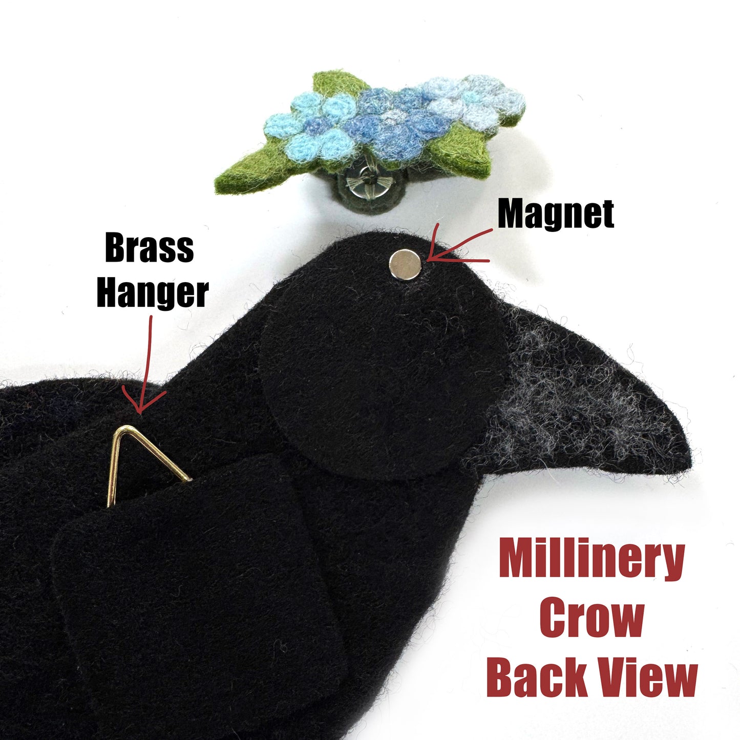 MILLINERY CROW-3 Wool Needle-Felted Crow Wall Art