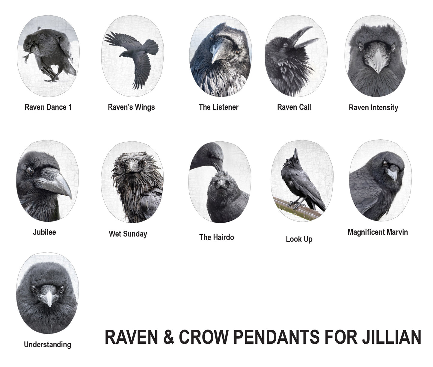 Custom Order for Jillian — Eleven Crow and Raven Pendants
