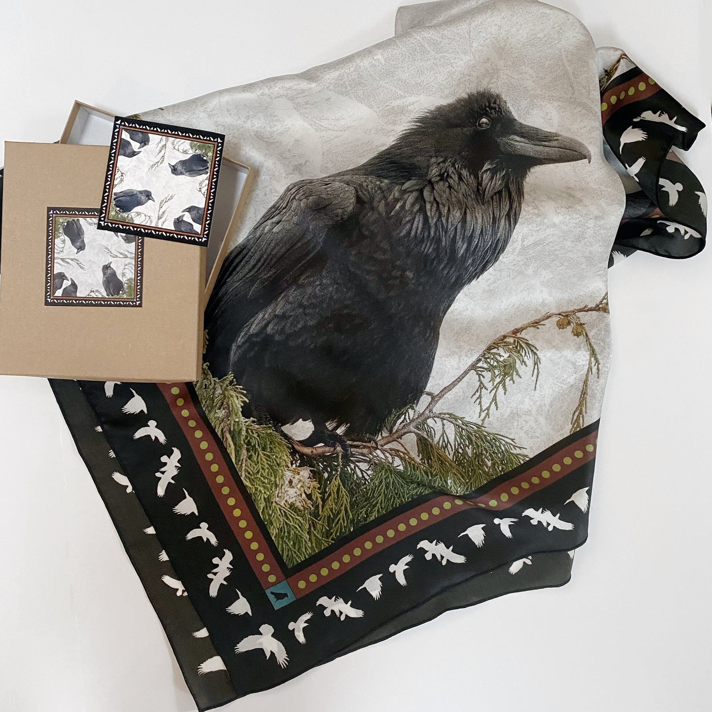 RAVENS ON CEDAR — Square Scarf