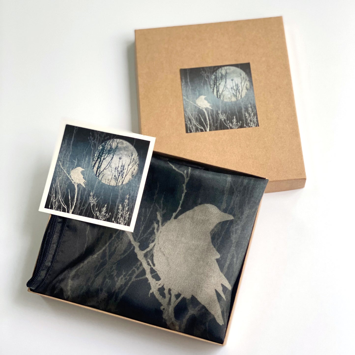 CROW, MOON, DREAMS - Long Silk Scarf