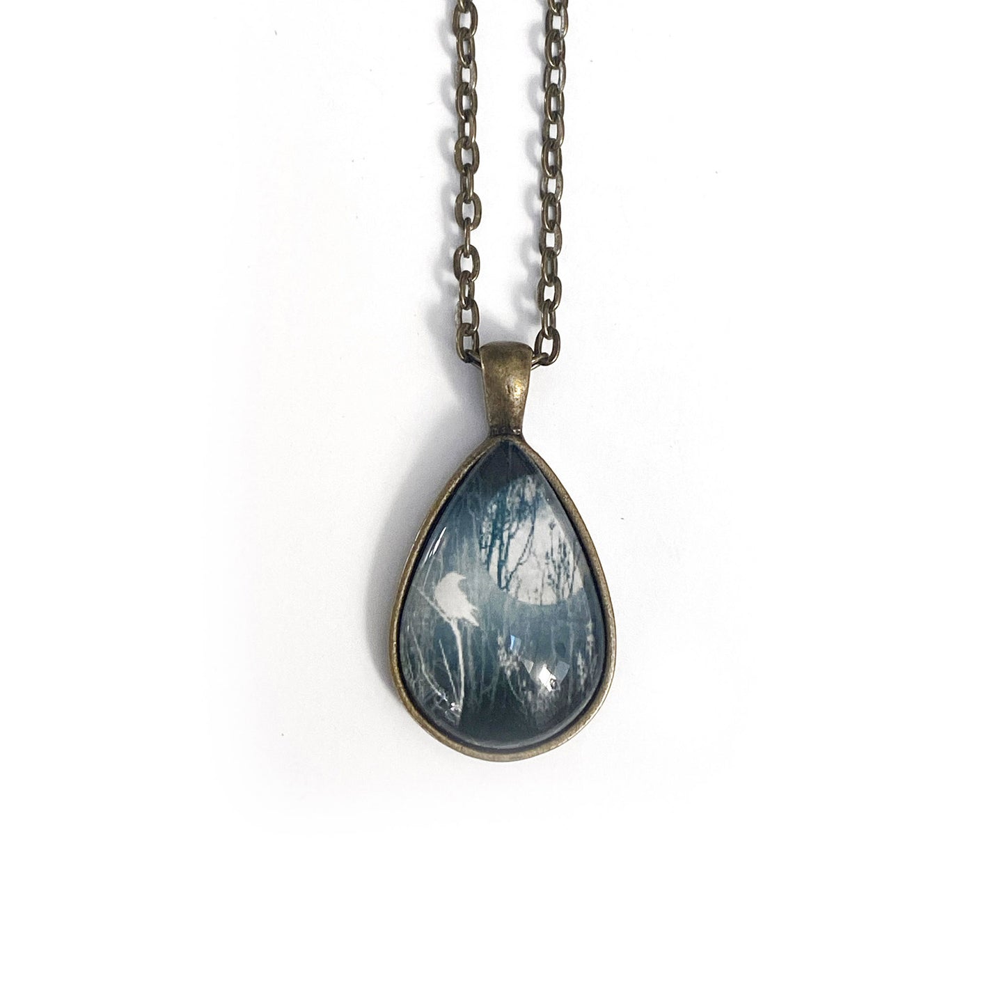 GHOST MOON CROW Teardrop-Shaped Glass Pendant - SALE