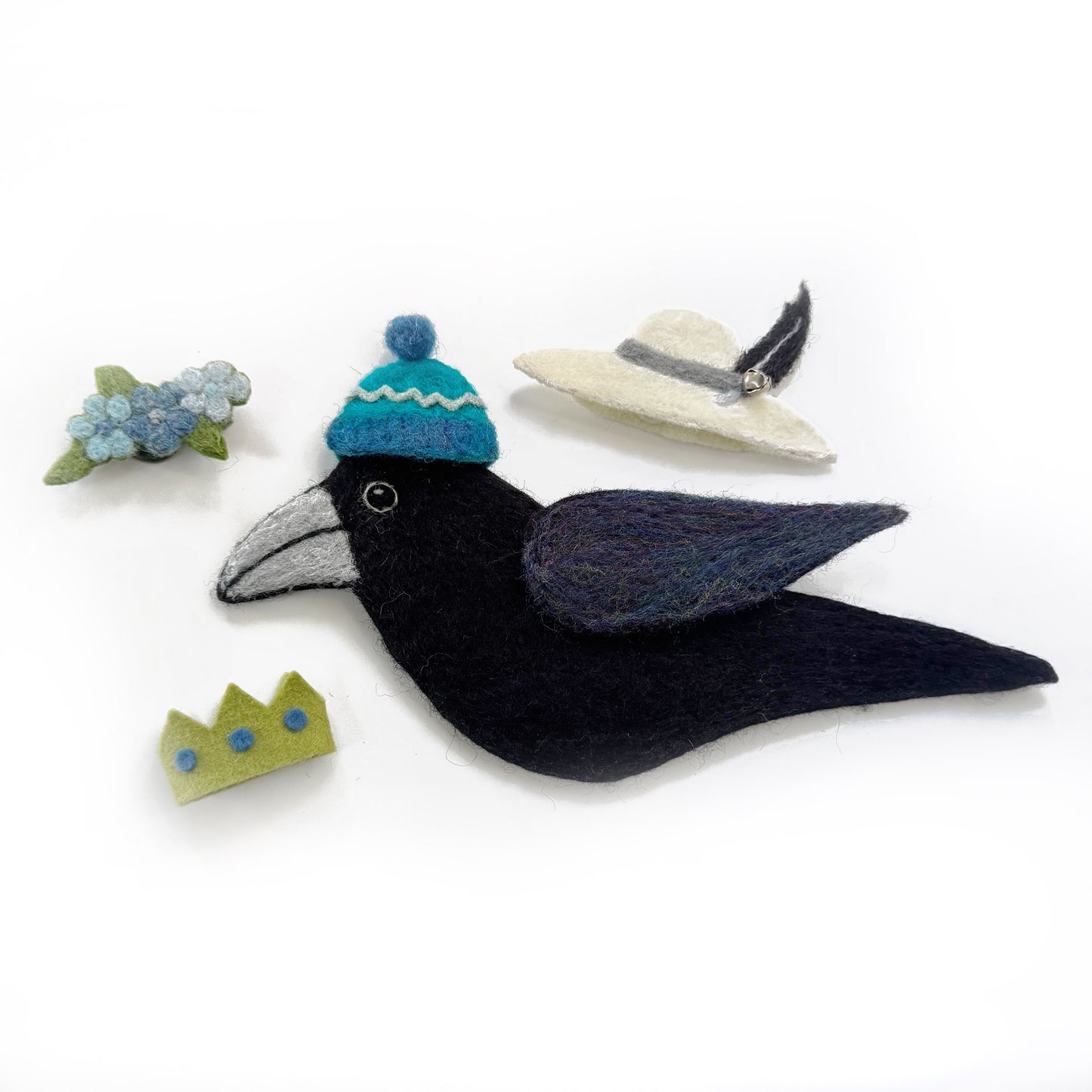 MILLINERY CROW-3 Wool Needle-Felted Crow Wall Art