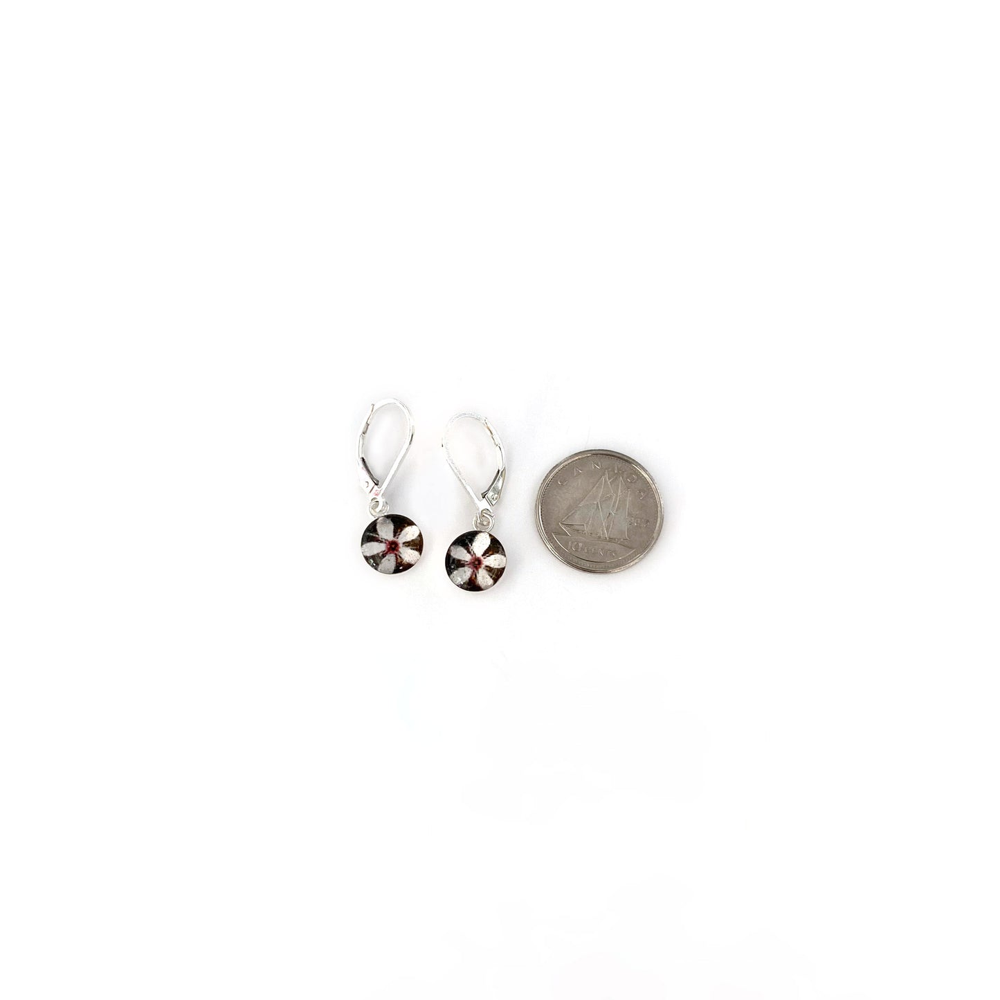 BLOSSOM- Tiny Round Earrings, Silver and Resin