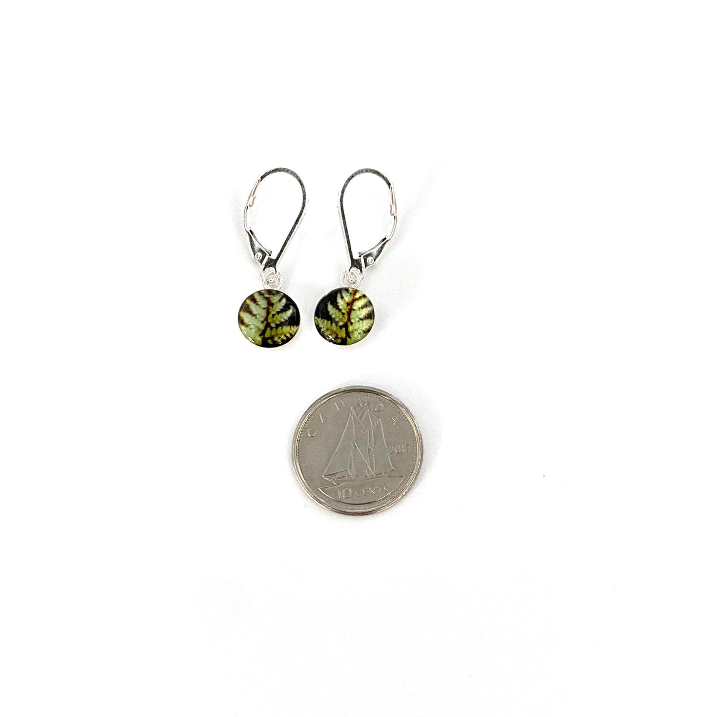 FERN- Tiny Round Earrings, Silver and Resin