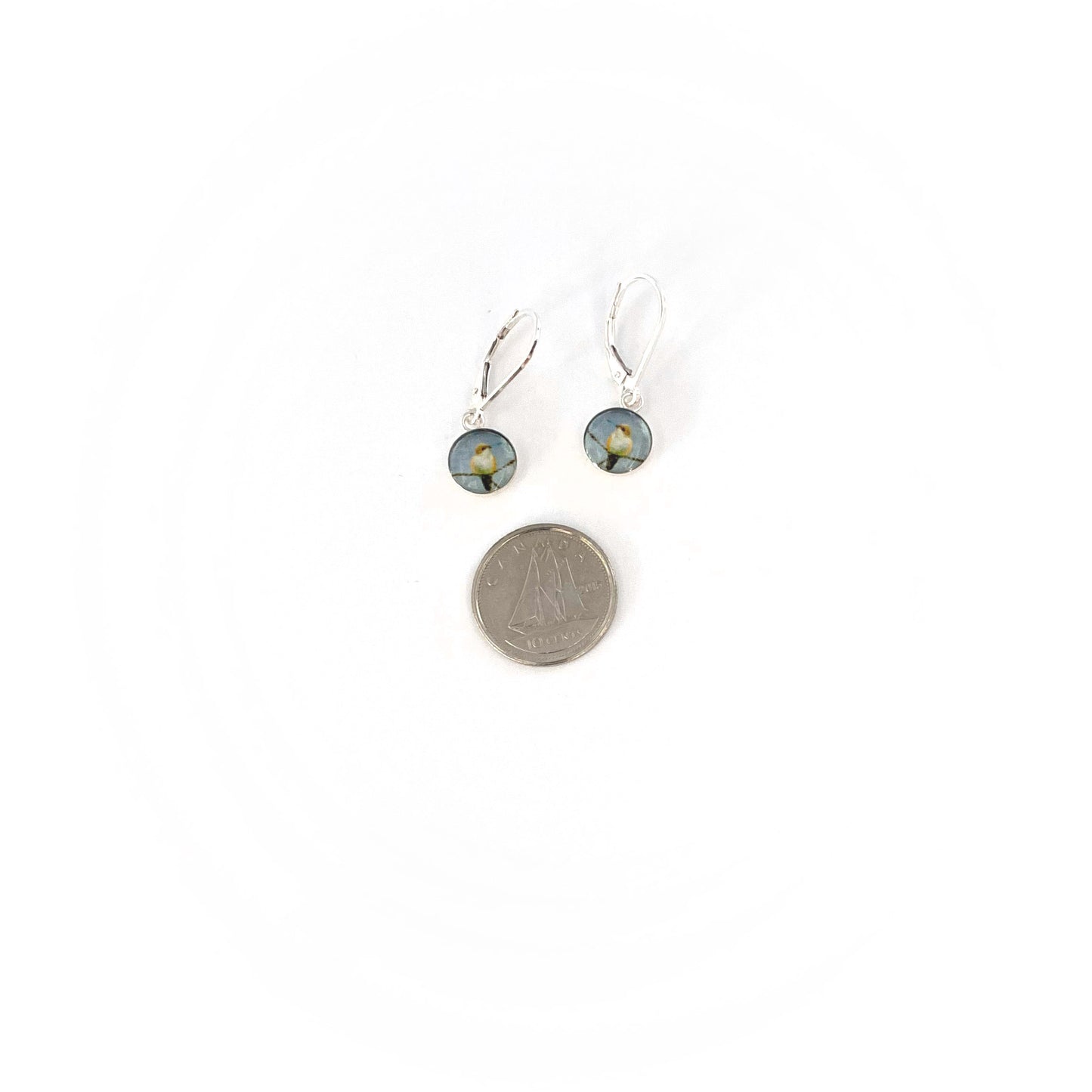 HUMMINGBIRD - Tiny Round Earrings, Silver and Resin