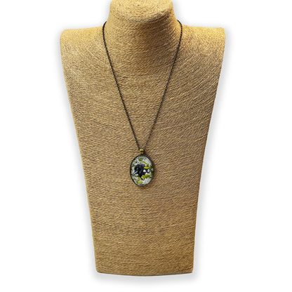 APPLE BLOSSOM CROW - Large Glass Pendant