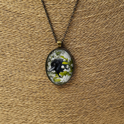 APPLE BLOSSOM CROW - Large Glass Pendant