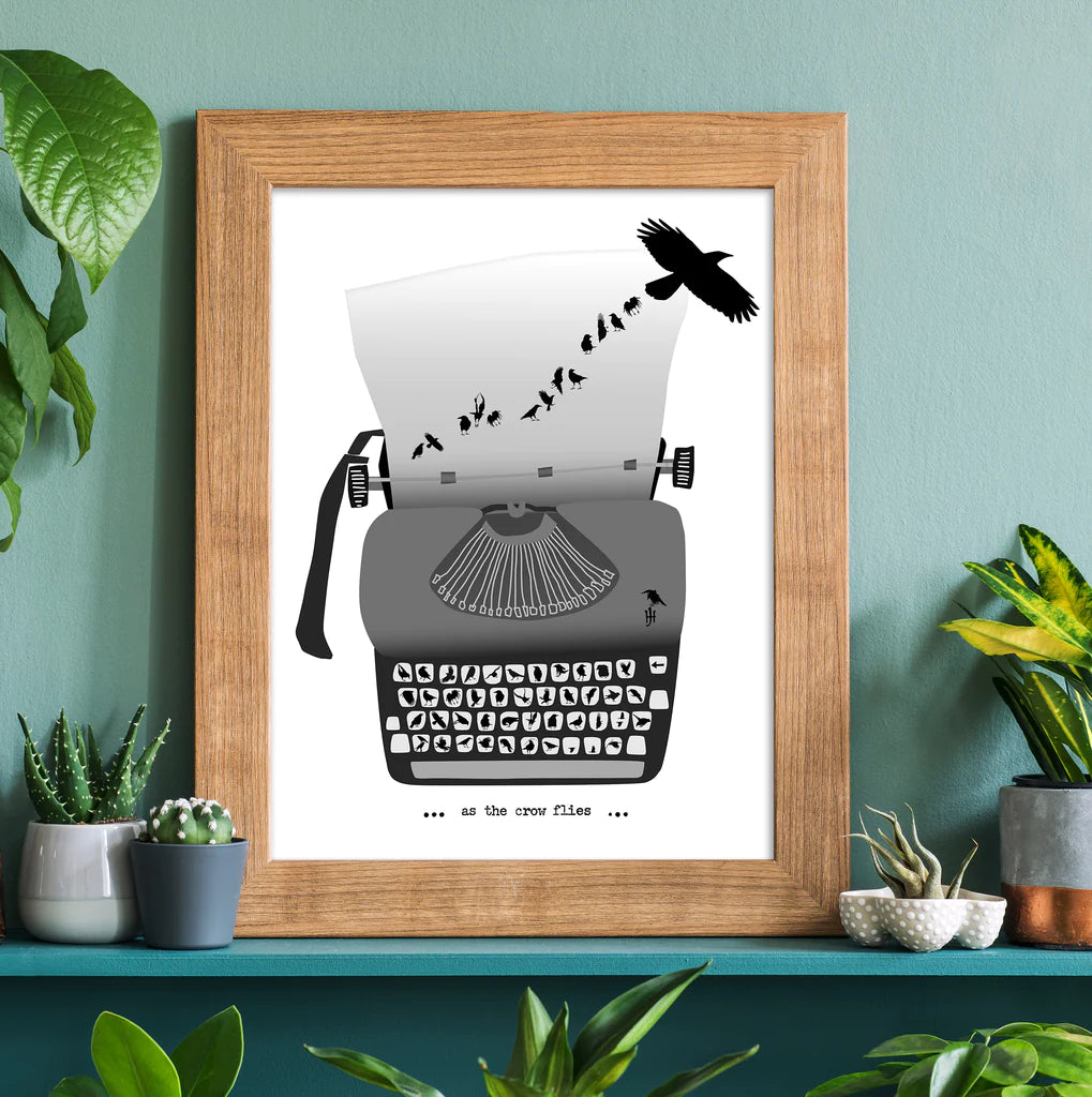 Black and White Print - Crow Typewriter - Crow Typography Poster