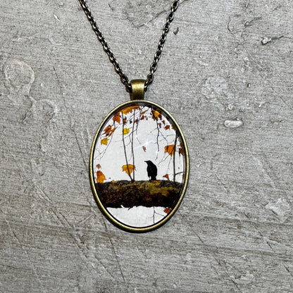 AUTUMN CROW - Large Glass Pendant