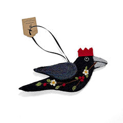 BLOSSOMS AND BERRIES 1 Wool Needle-Felted Crow Hanging