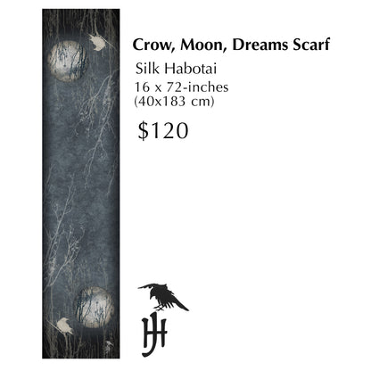 CROW, MOON, DREAMS - Long Silk Scarf