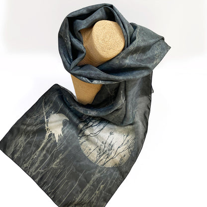 CROW, MOON, DREAMS - Long Silk Scarf