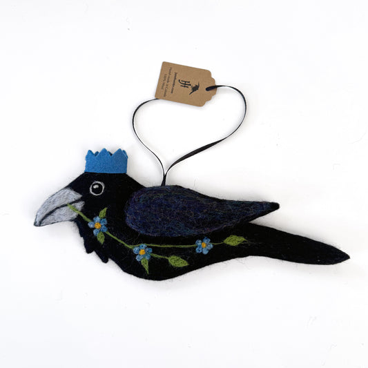 FORGET-ME-NOT Wool Needle-Felted Raven Hanging