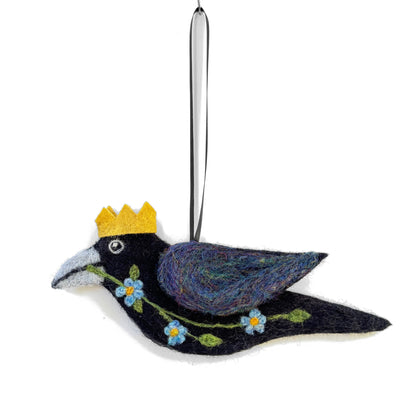 FORGET-ME-NOT 2 Wool Needle-Felted Crow Hanging