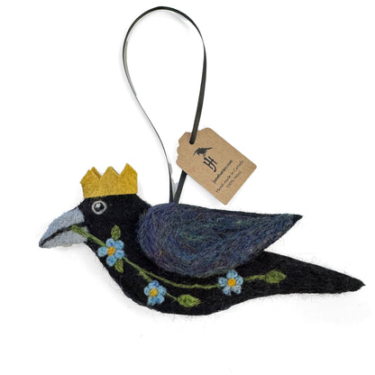 FORGET-ME-NOT 2 Wool Needle-Felted Crow Hanging