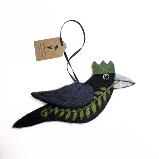 FERN Wool Needle-Felted Crow Hanging