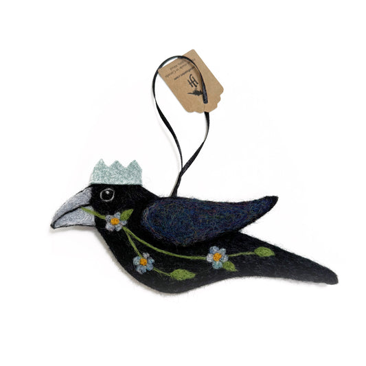 FORGET ME NOT Wool Needle-Felted Crow Hanging