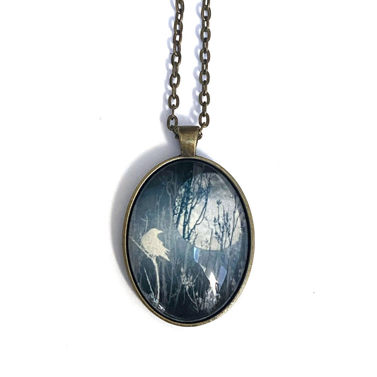 GHOST MOON CROW - Large Glass Pendant - SALE