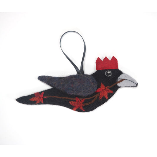 RED MAPLE Wool Needle-Felted Crow Hanging