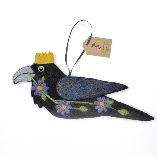 PURPLE DAISIES Wool Needle-Felted Raven Hanging