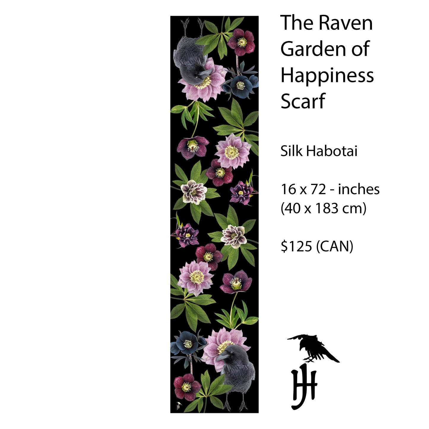 THE RAVEN GARDEN OF HAPPINESS - Long Silk Scarf - SOLD OUT