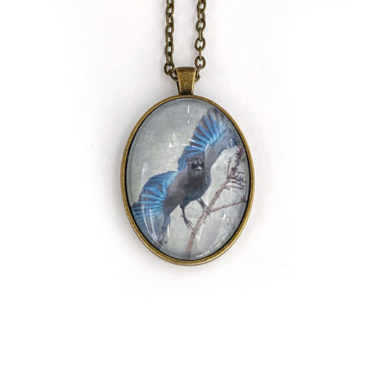 STELLER'S JAY WINGS - Large Glass Pendant - SALE