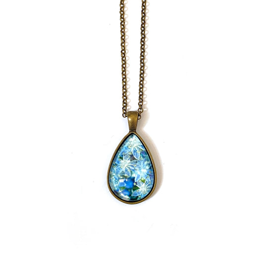 BLUE HYDRANGEA Teardrop-Shaped Glass Pendant - SALE