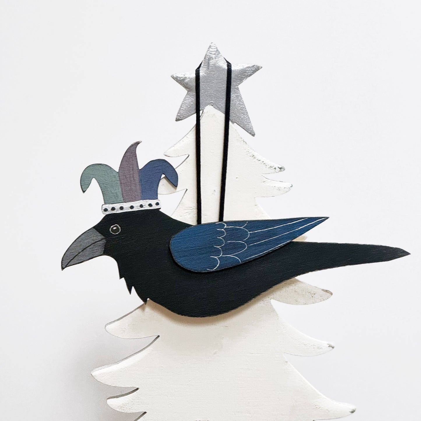JESTER RAVEN 2 — Hand-Painted Wooden Raven Hanging