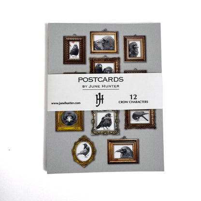 Set of 12 CROW CHARACTERS Postcards by June Hunter