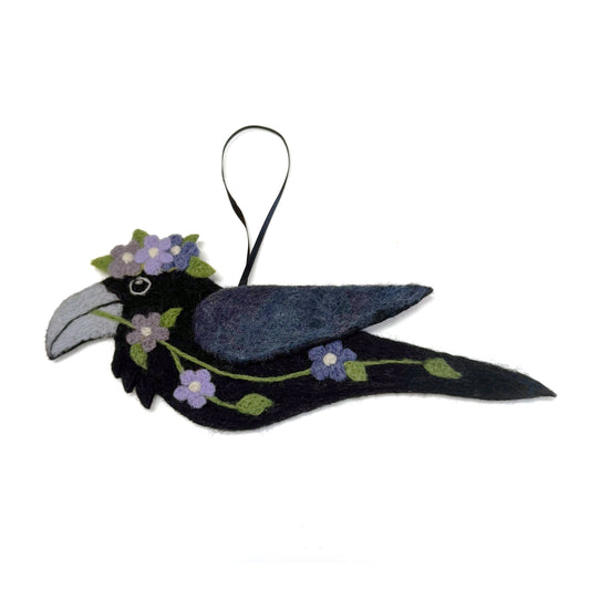 CUSTOM ORDER FOR DAWN - MAUVE SPRING GARLAND Wool Needle-Felted Raven Hanging