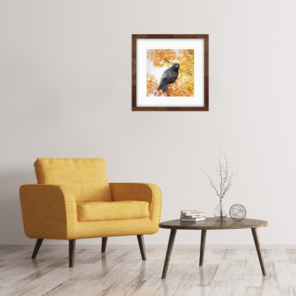 AUTUMN GOLD CROW - Fine Art Print, Crow Portrait Series