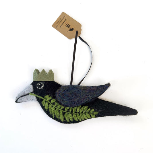FERN-1 Wool Needle-Felted Crow Hanging