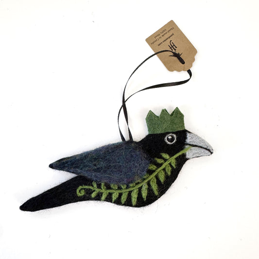 FERN-2 Wool Needle-Felted Crow Hanging