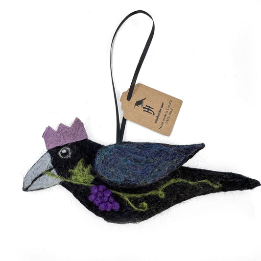 GRAPES Wool Needle-Felted Crow Hanging