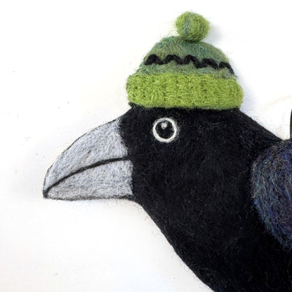 MILLINERY CROW-2 Wool Needle-Felted Crow Wall Art