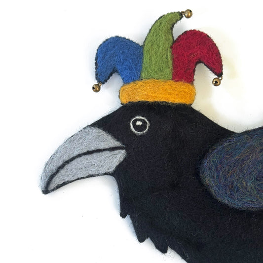 RAVEN JESTER Wool Needle-Felted Raven Wall Art