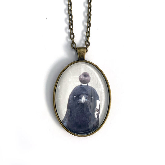 JUDGEMENTAL CROW AND BUSHTIT - Large Glass Pendant - SALE
