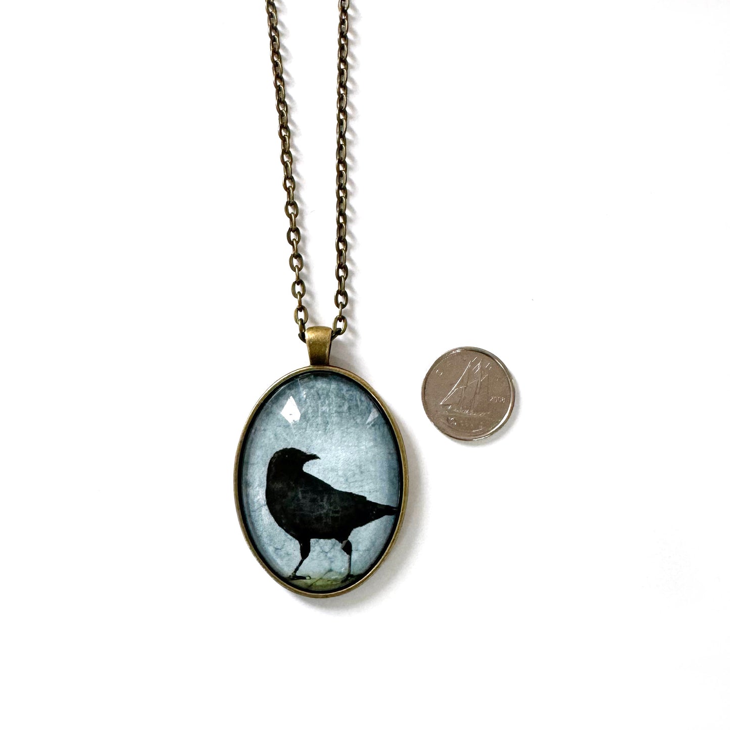 LOOKING BACK CROW - Large Glass Pendant