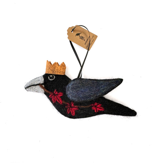 MAPLE-1 Wool Needle-Felted Crow Hanging