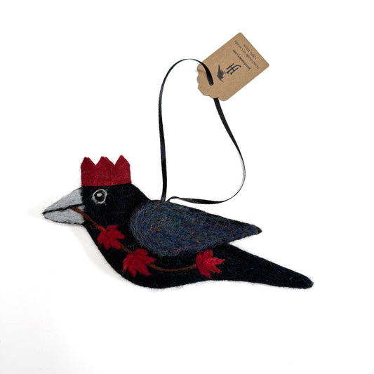 MAPLE-2 Wool Needle-Felted Crow Hanging