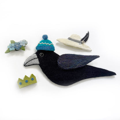 MILLINERY CROW-3 Wool Needle-Felted Crow Wall Art
