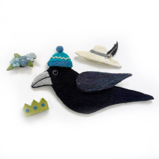 MILLINERY CROW-3 Wool Needle-Felted Crow Wall Art
