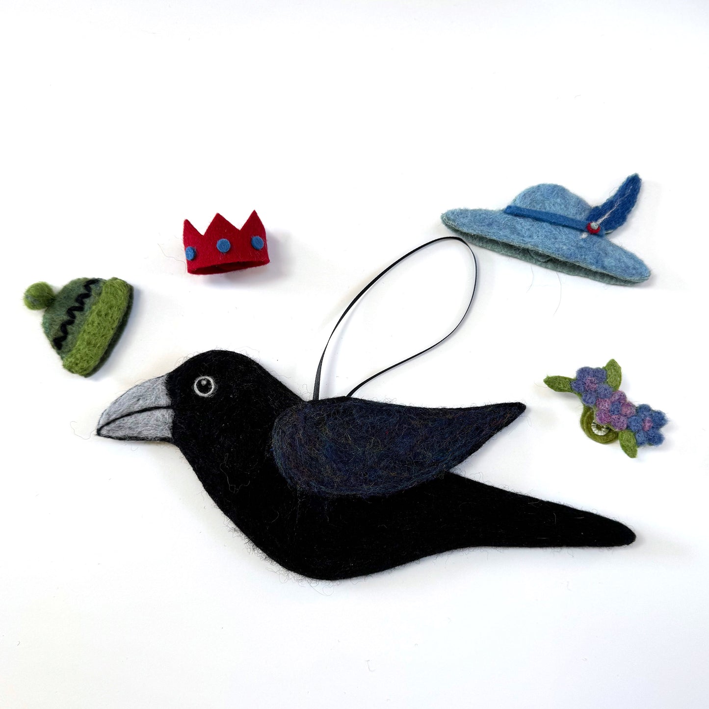 MILLINERY CROW-2 Wool Needle-Felted Crow Wall Art