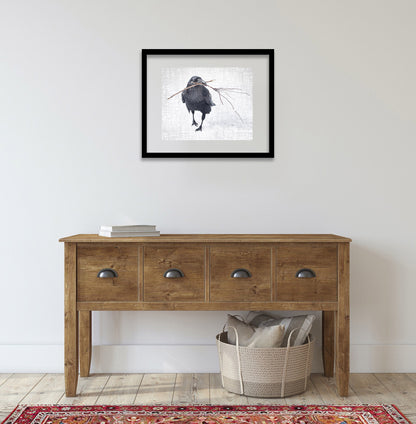 NESTING RAVEN 1 - Fine Art Print, Raven Portrait Series