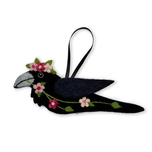 PINK SPRING GARLAND Wool Needle-Felted Raven Hanging