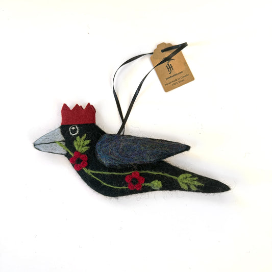 POPPY Wool Needle-Felted Crow Hanging