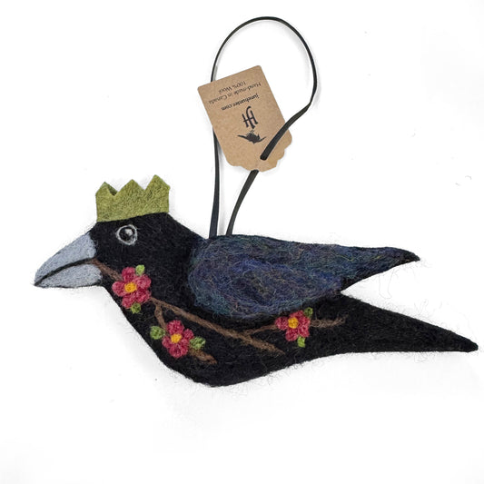 FLOWERING QUINCE 1 Wool Needle-Felted Crow Hanging