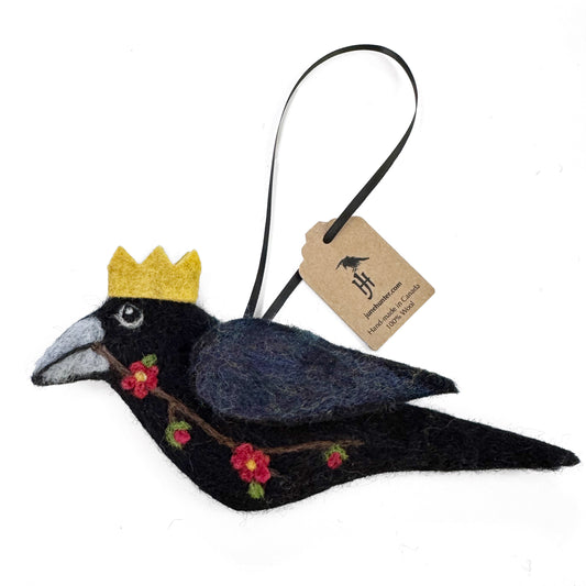 FLOWERING QUINCE2 Wool Needle-Felted Crow Hanging