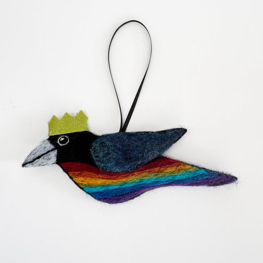 RAINBOW PARTY CROW 2 Wool Needle-Felted Crow Hanging